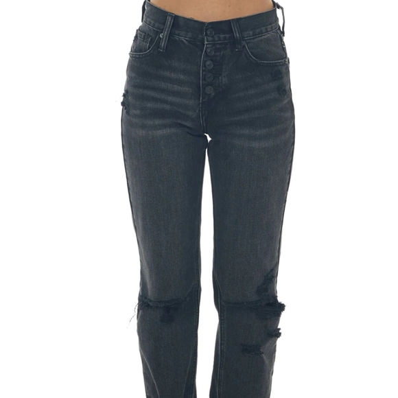 Kancan high rise Charcoal black Wash High Rise Torn Straight Jeans 90s 7 27 NWOT - Picture 2 of 16